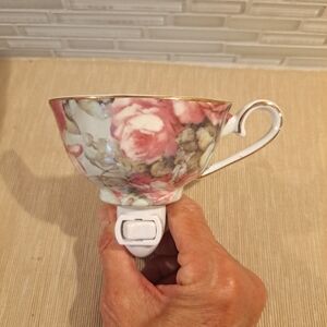 Tea Cup Fine China Floral Night Light, Socket Night Light Formalities  4”X5”